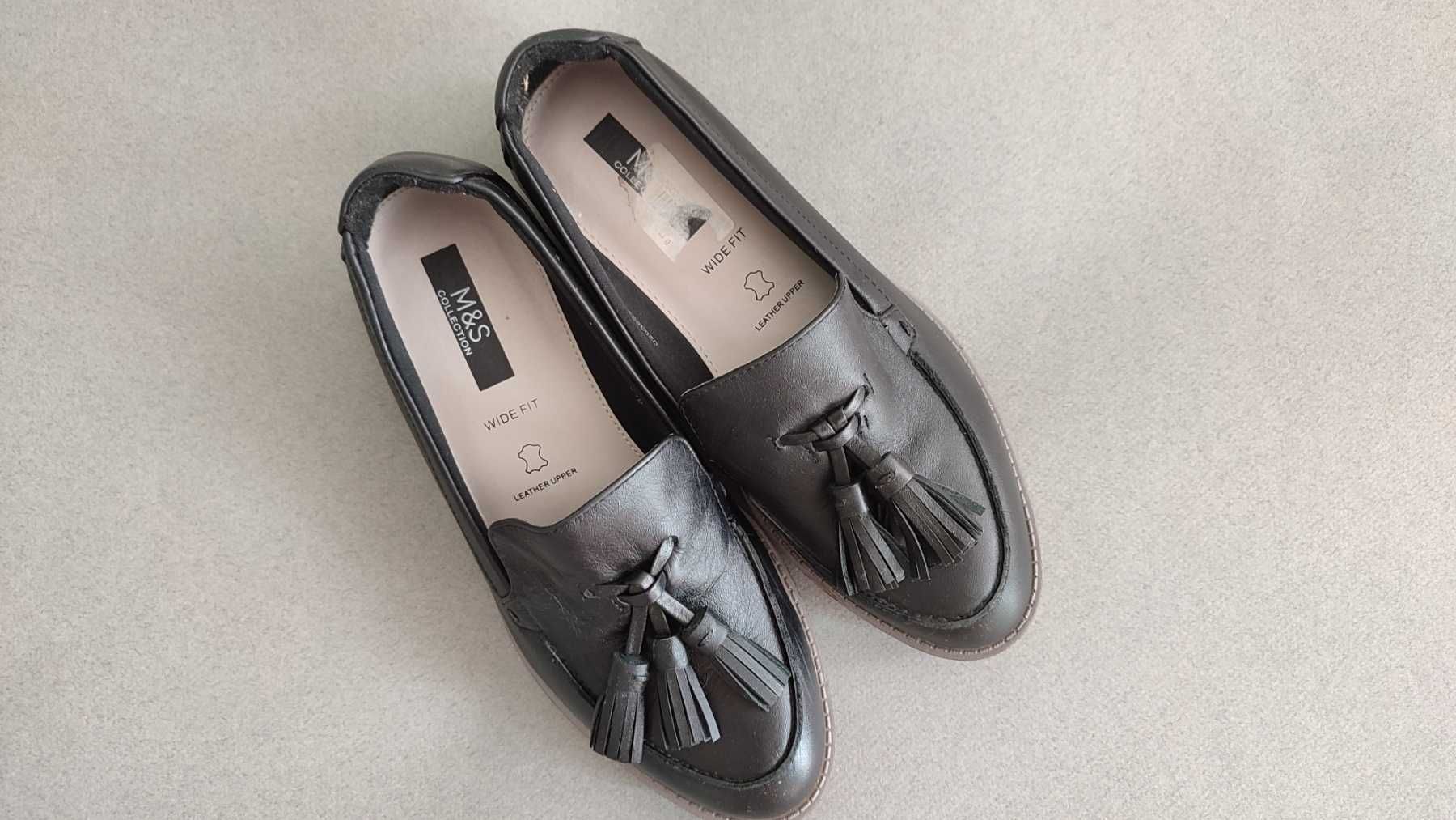 Кожени черни мокасини обувки M&S Marks & Spencer лоуфъри 36-37