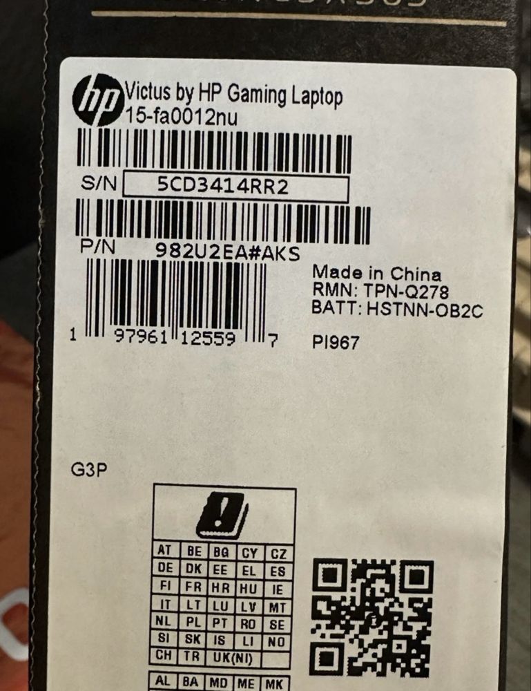 KATO HOB 512 15.6' HP Victus 8GB 15-FA0012NU Гаранция Technopolis 2025
