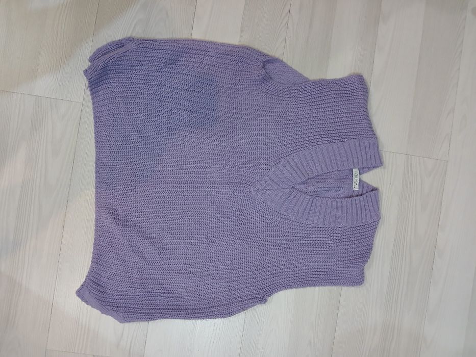 Плетен елек в лилаво с шал