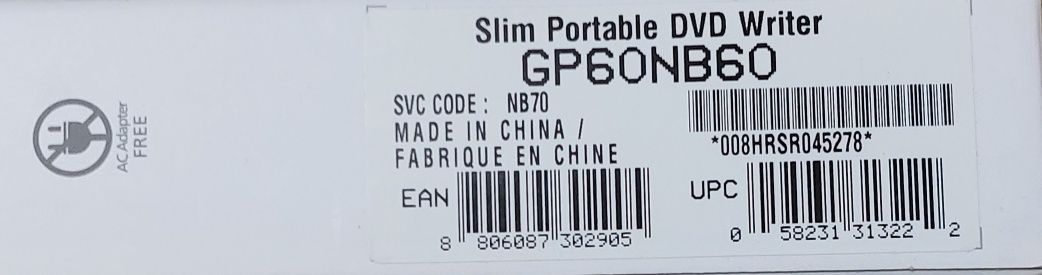 LG GP60 NB60 - Slim Portable DVD WRITER