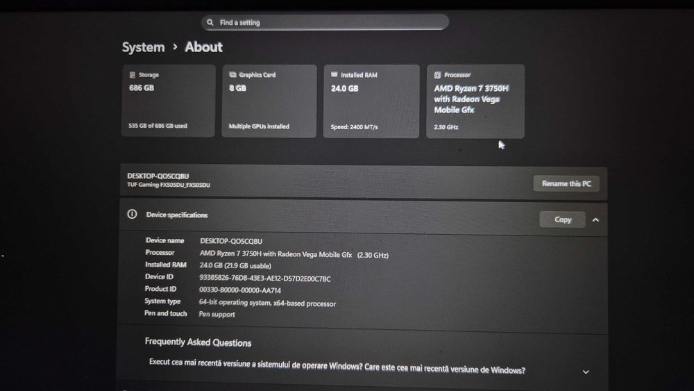 Laptop Gaming ASUS Ryzen 7 / GTX 1660 Ti 6GB / 24GB RAM / SSD 700GB