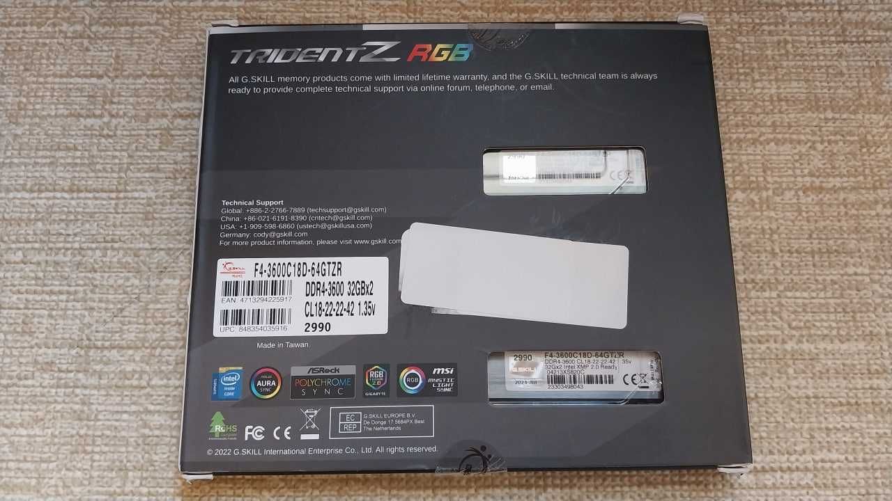 Оперативная память G.SKILL Trident Z RGB 64GB (2 x 32GB) DDR4 3600 Mhz