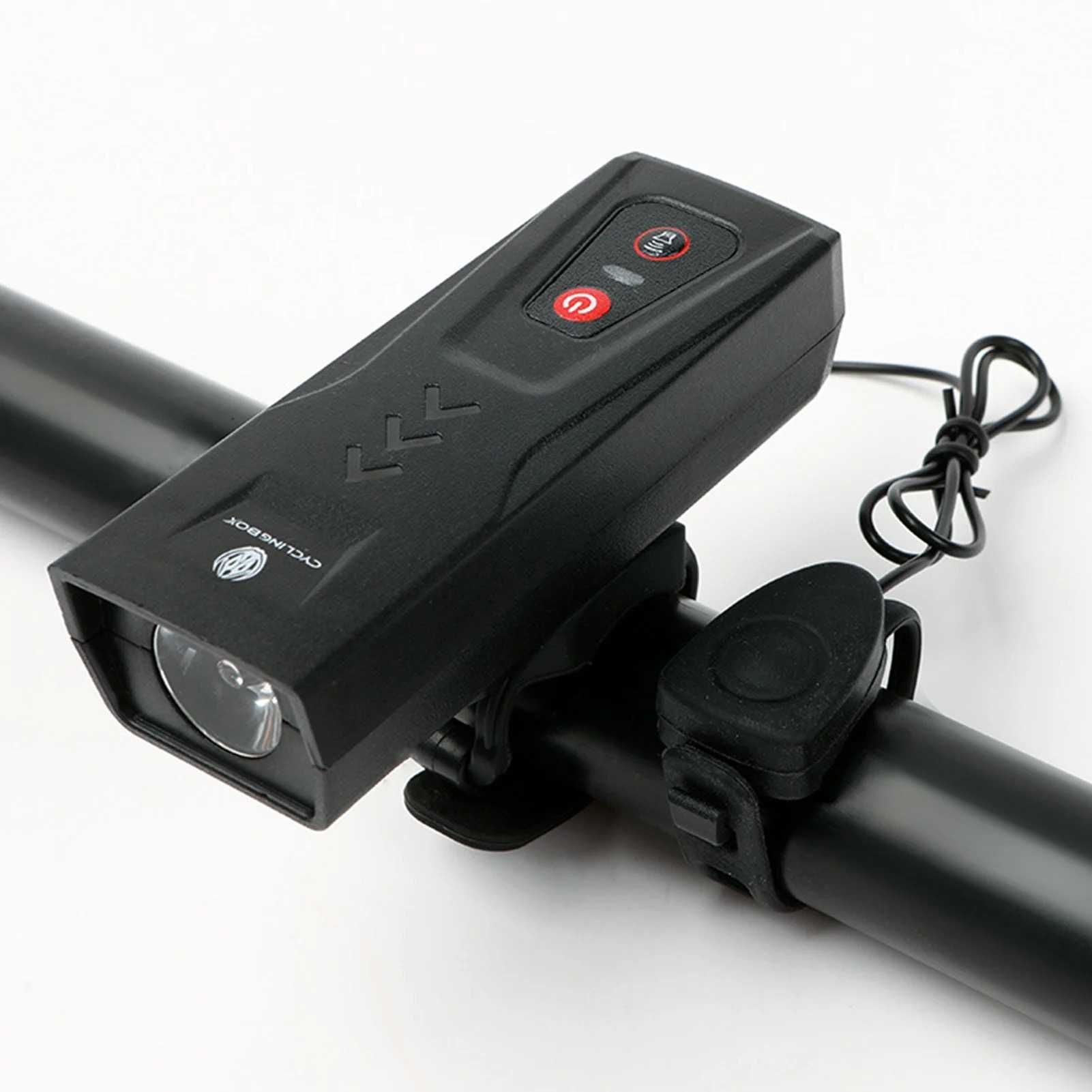 Предна LED светлина за велосипед с клаксон XLT-105, 210LM, USB, Фар