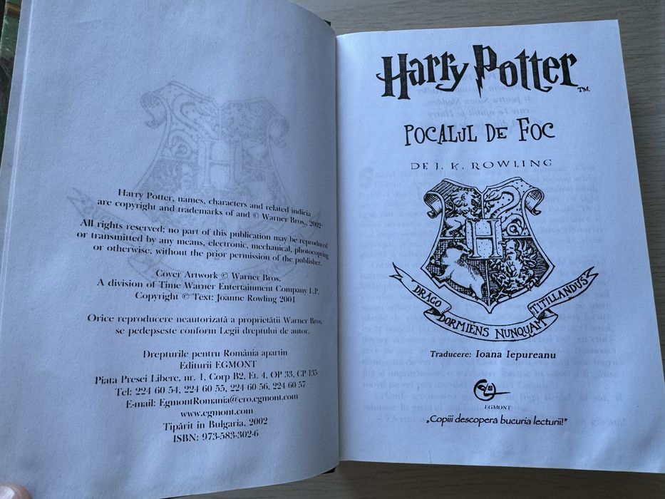 Harry Potter și Pocalul de Foc- editura Egmont