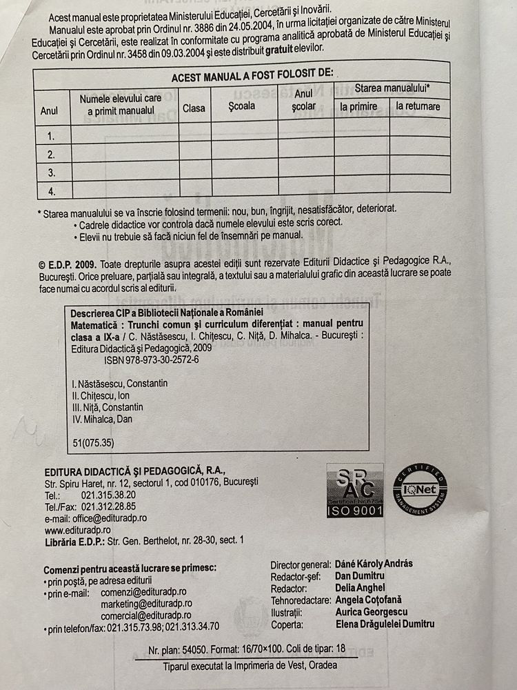 C. Năstăsescu- matematică pentru cls. IX.