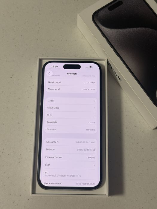 iPhone 15 Pro 87% baterie impecabil