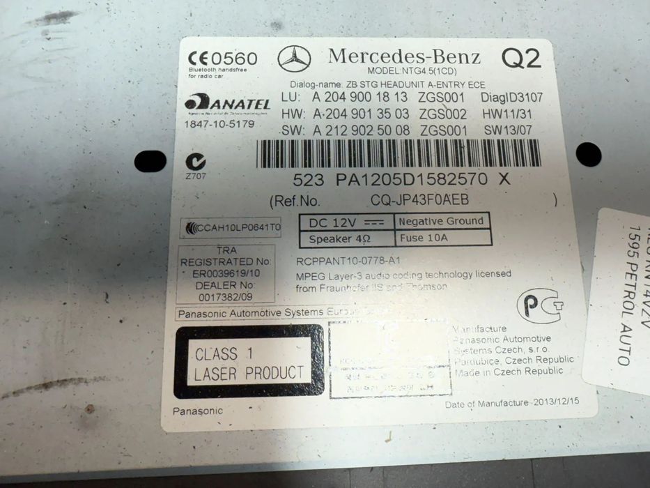 PANOU / SISTEM RADIO / AUDIO / COMUNICATII MERCEDES BENZ W205 C180 1.6 BENZINA 2014 COD OEM A2049001813 / A2049013503 / A2129025008 / BREAK 2014-2021