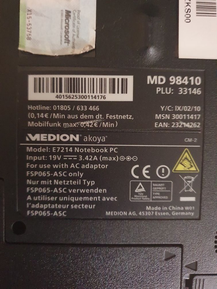 Dezmembrez laptop medion akoya 17