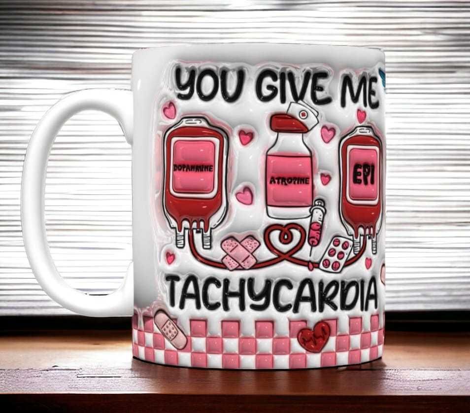 Cana personalizata, You give me tachycardia, Ceramica, Alb, 350 ml