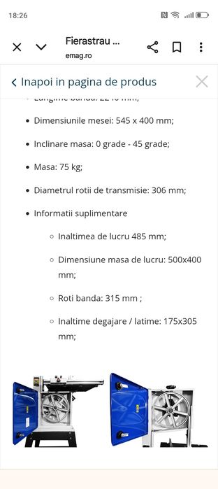 HBS300 Scheppach Fierastrau cu banda / Banzic , putere motor 0.74 kW ,