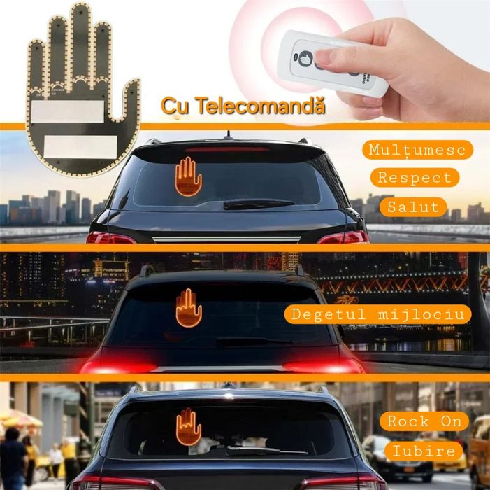Lampă auto cu gesturi de mână: Salut, Rock On, Mijlociul. Telecomandă.