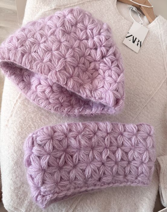 комплект шапка и шал, ръчна руска изработка от 100% мохер