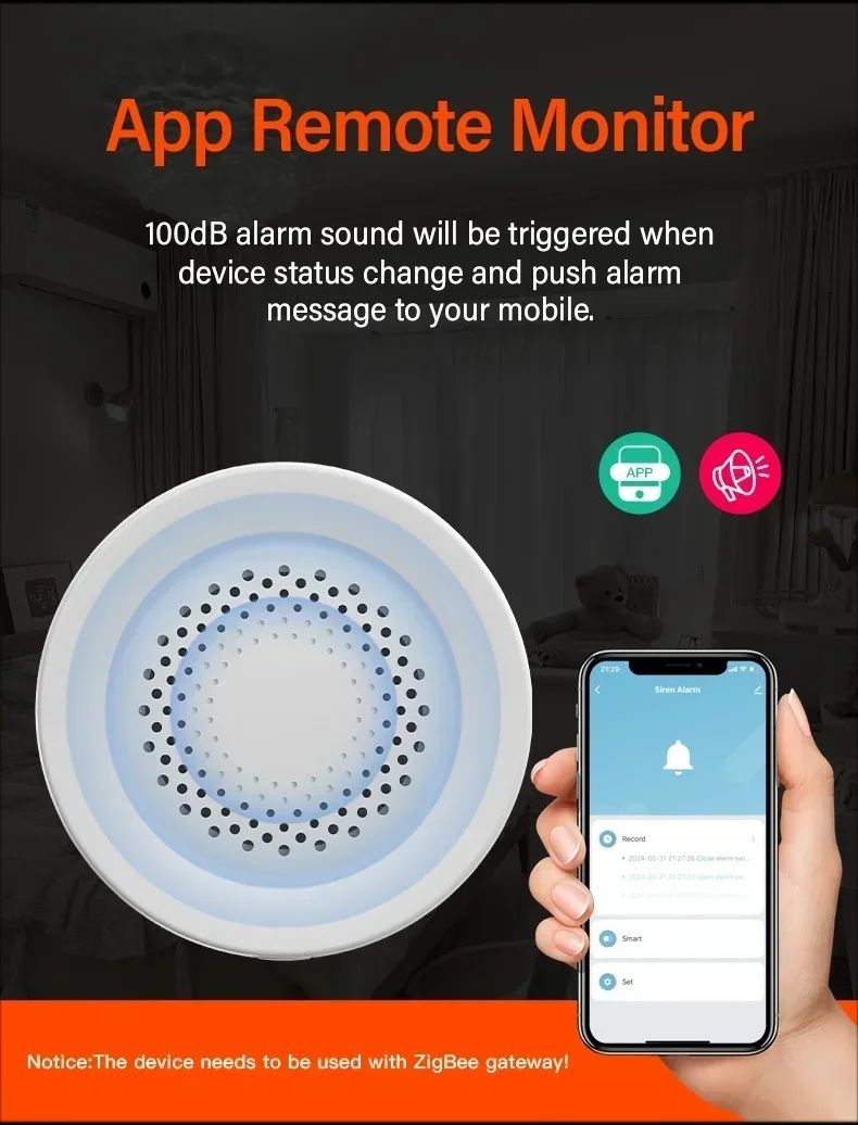 Tuya / Smart Life WiFi сирена за сигурност, 100db високоговорител