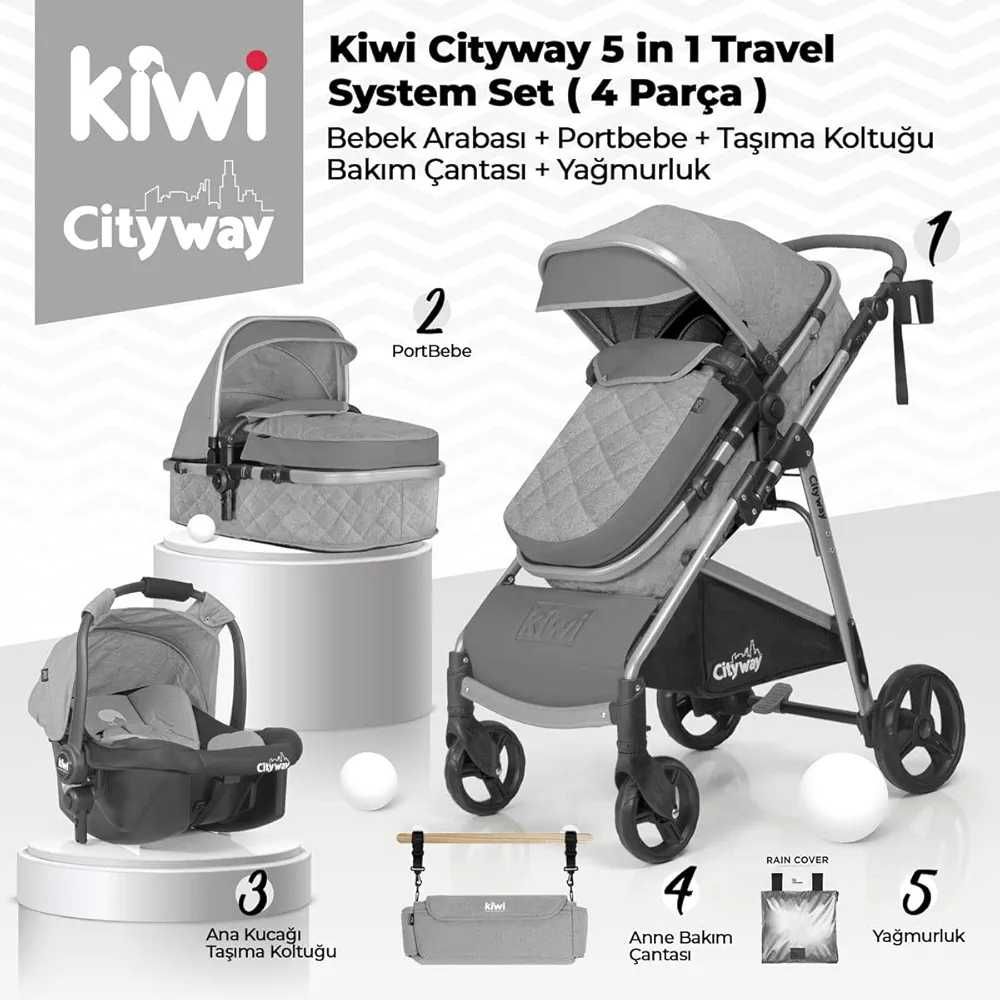 Бебешка количка с кошара и кош за кола Kiwi Cityway