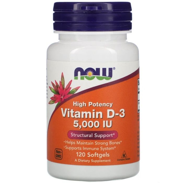 Витамин D3, 125 мкг (5000 МЕ), 120 мягких таблеток