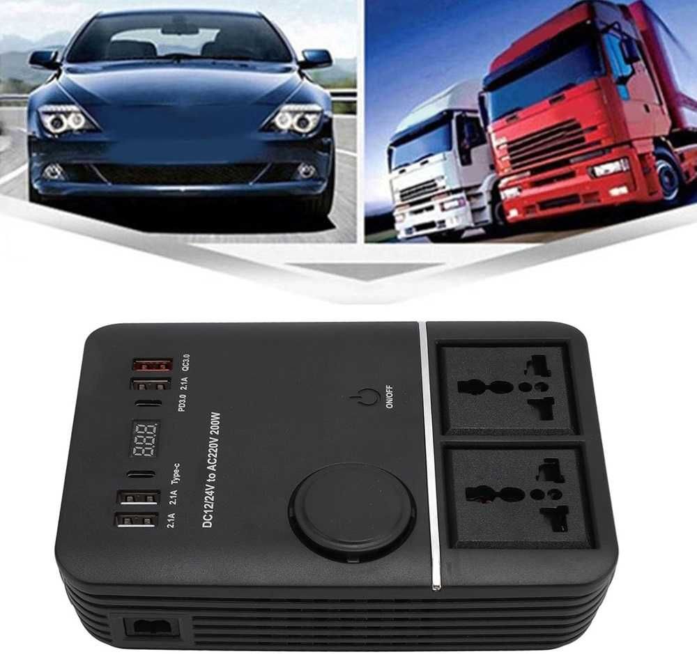 Автомобилен 200W Преобразувател на напрежение 12V/24V към 220V