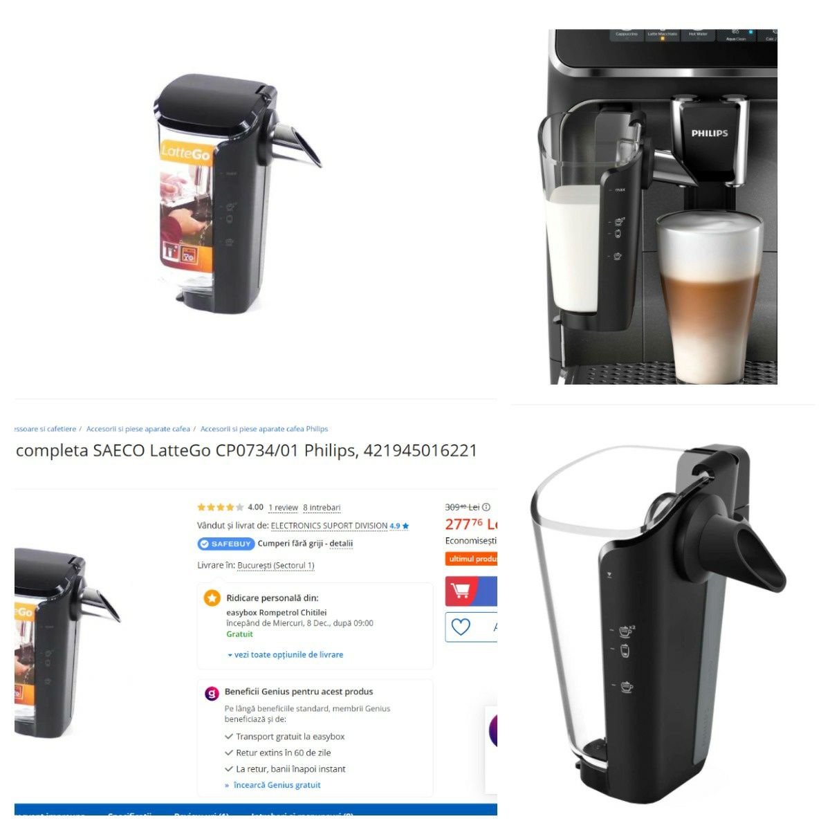 LatteGo cana lapte carafă recipient lapte Philips espressor