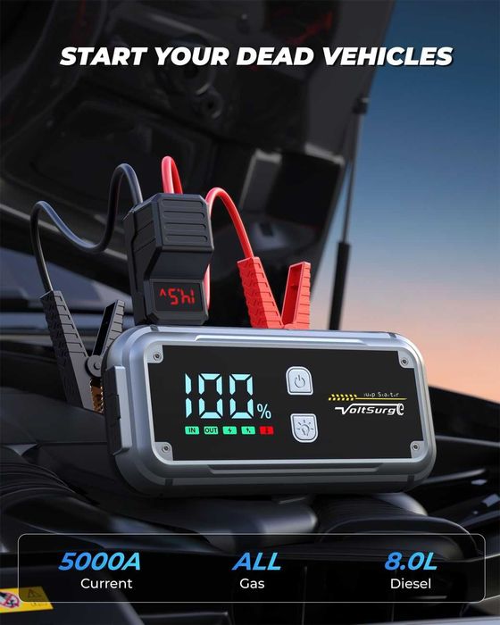5000A / 2150mAh VoltSurge джъмп стартер, 12V бензин / дизел, QC3.0...