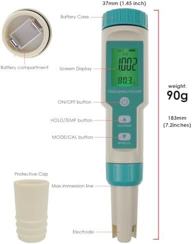 Уред за тестване на вода с PH, TDS, EC, ORP, соленост и температура