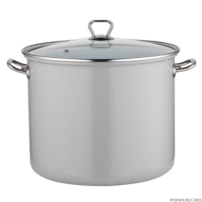 Oala din inox emailat lucios, cu capac, gri, 14l-28cm, Florina