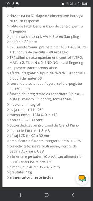 Vând orga Yamaha PSR-E423