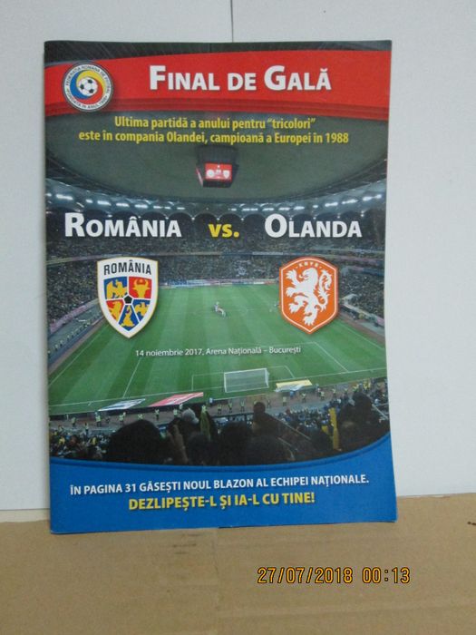 Program meci Romania-Olanda 14XI'17 Arena Nationala