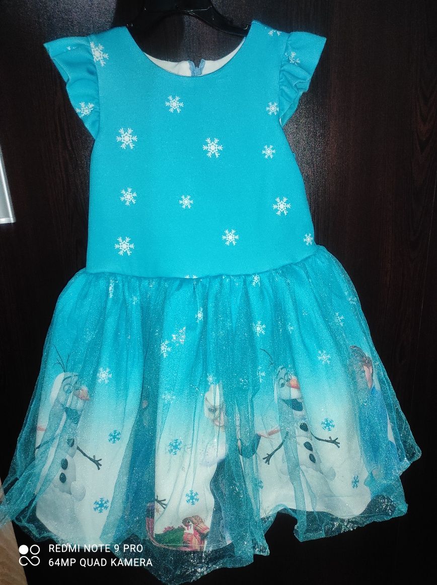 Детска официална рокля с къс ръкав с Анна и Елза от Замръзналото кралс
