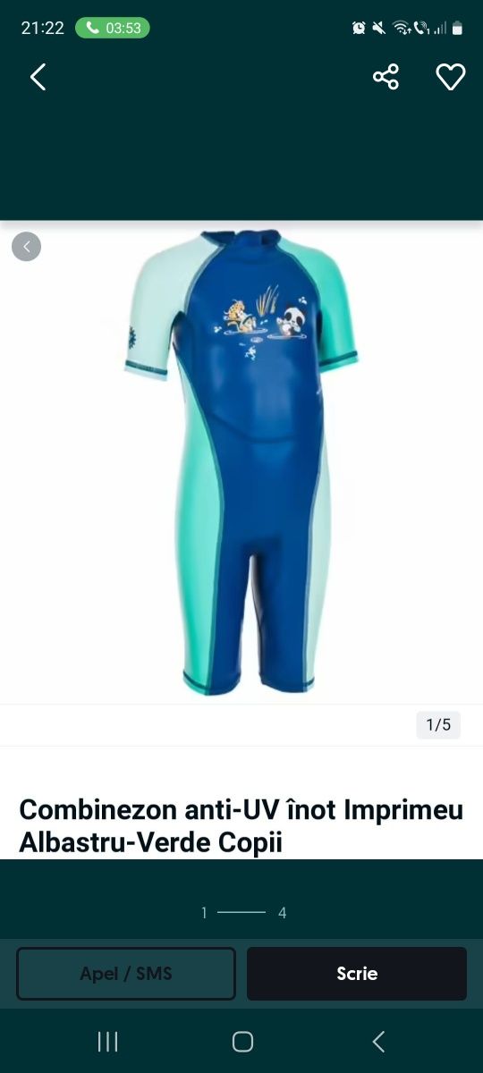 Costum de baie băieței anti-UV