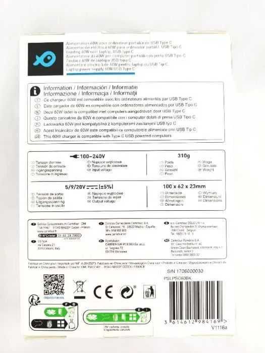 Incarcator alimentator USB Type C 60W 5v 9V 20V telefon tableta laptop