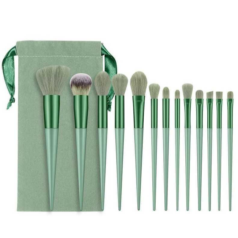 Set 13 pensule pentru machiaj, super soft, makeup profesional, verde