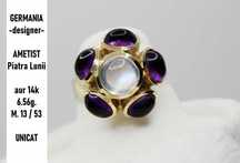 Inel Aur 14K Cu Ametist Piatra Lunii floral  Unicat