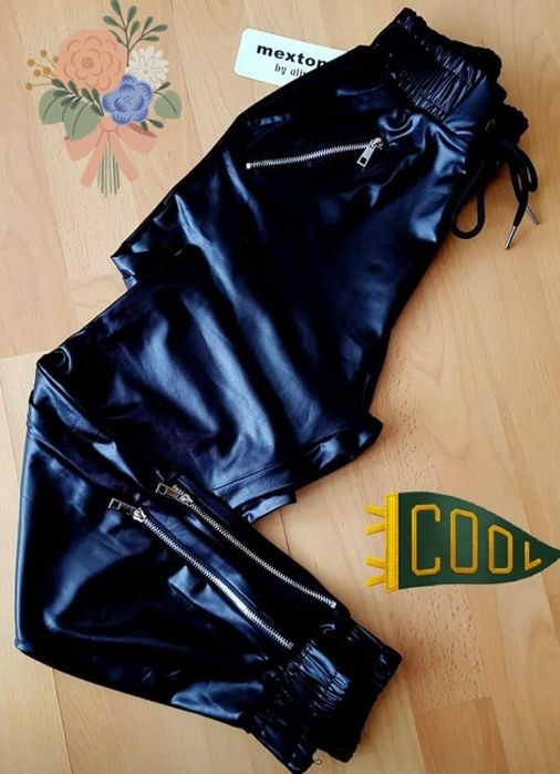 Pantaloni dama ,piele eco,fermoare metalice laterale