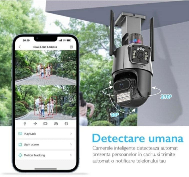 Camera supraveghere video dubla WIFI PTZ alarma , detectie miscare 8MP