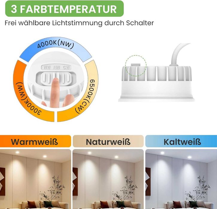 НОВИ! LED лунички за вграждане 6W, димируеми, 3 цвята, 6 бр/к-кт