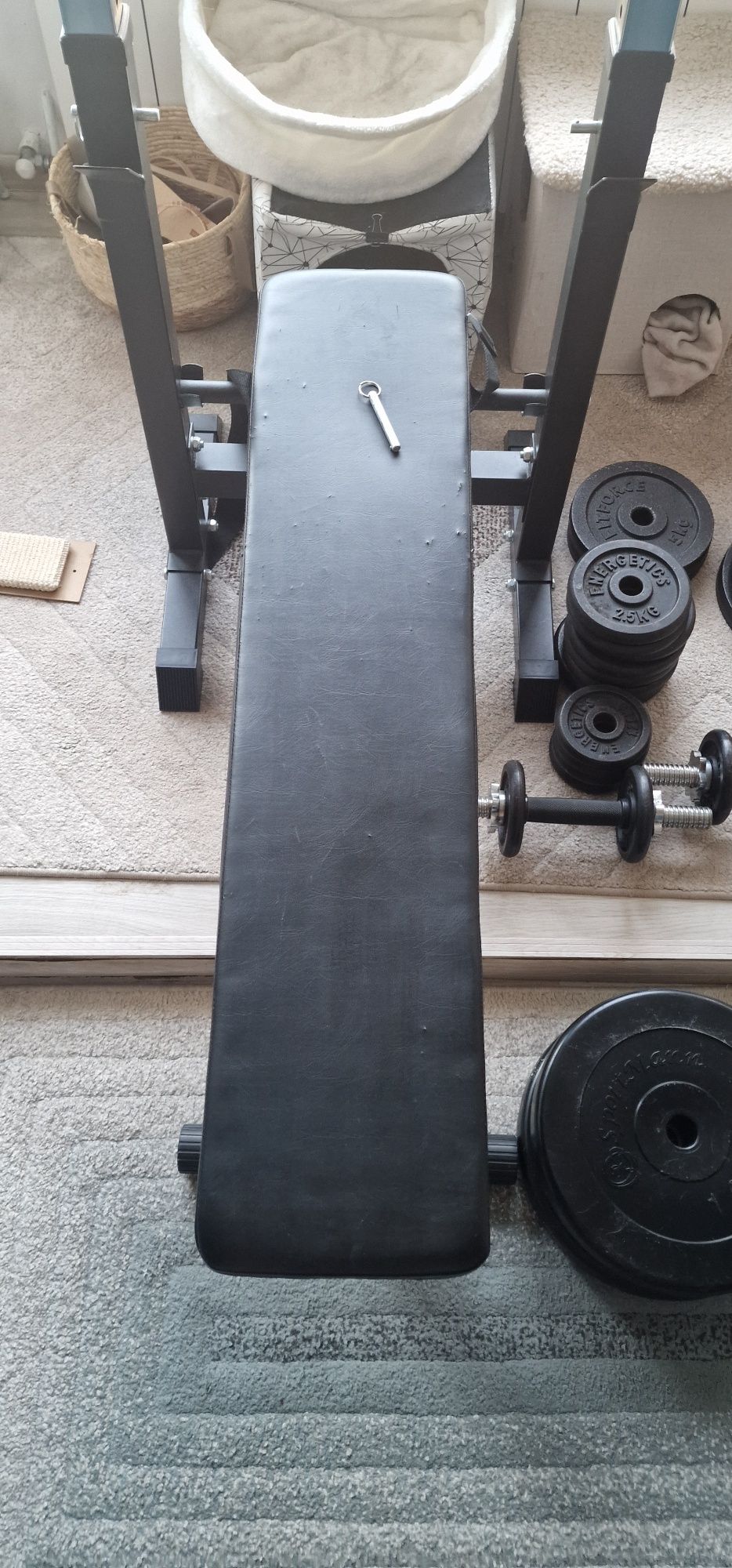 Set fitness banca pliabila, bară, gantere reglabile