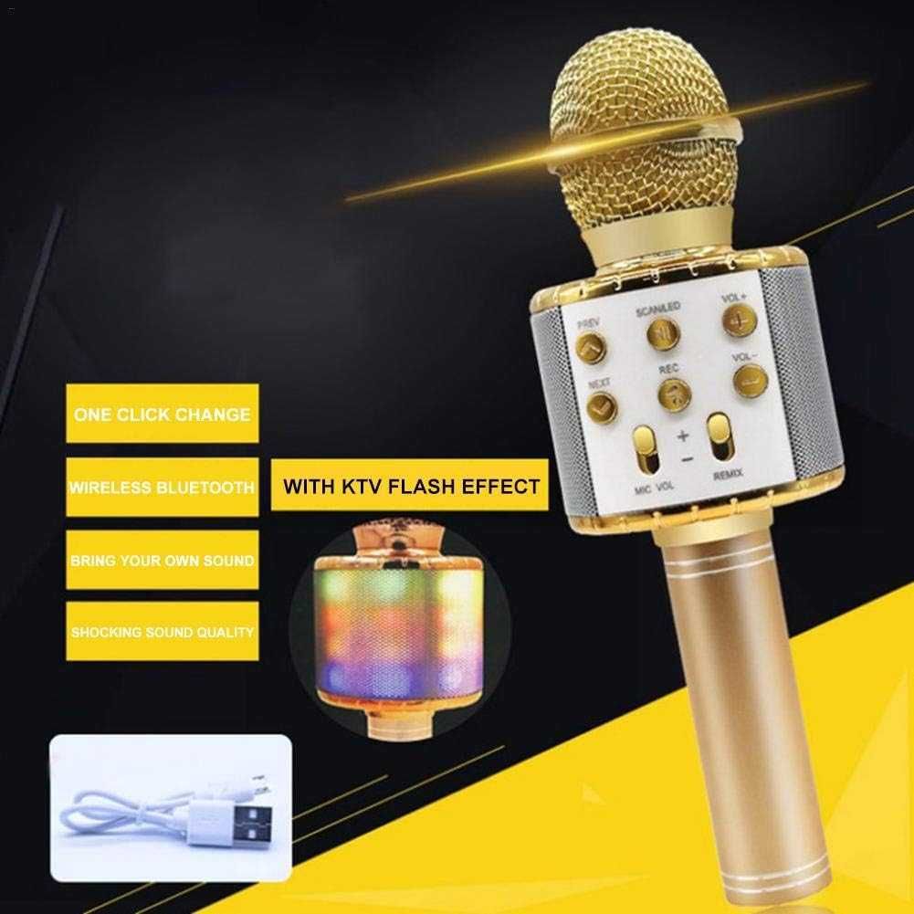 WS 858L Безжичен преносим Bluetooth караоке микрофон с мигащи светлини