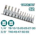 Комплект бит вложки TOTAL INDUSTRIAL, 1/4″ + 3/8″, TORX, 12 части