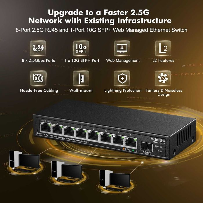 Switch ethernet gestionat MokerLink 8 port Gigabit 2.5,SFP+ 10G