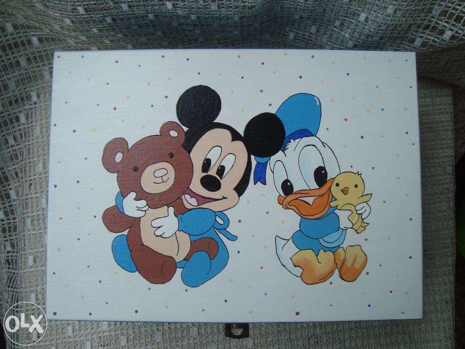 Cutie botez baietel amintiri handmade Mikey Mouse & Donald