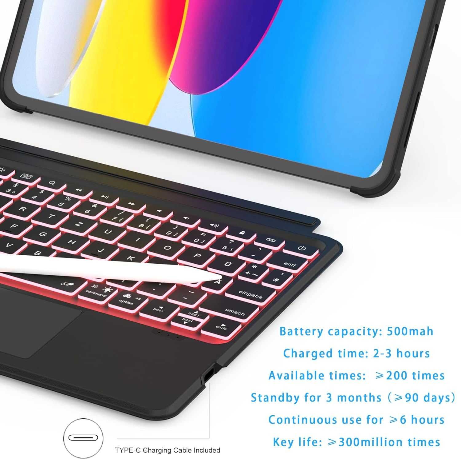 Husă ROOFEI Multi Touch tastatură iPad generația 10-a 10.9 inch-QWERTZ