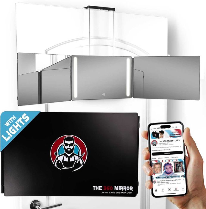 Oglindă Triplă 360° pentru Tuns Acasă, LED, Reglabilă