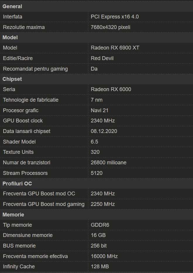 Placă Video RX 6900 XT 16 GB GDDR6 256 bit - POWECOLOR RED DEVIL