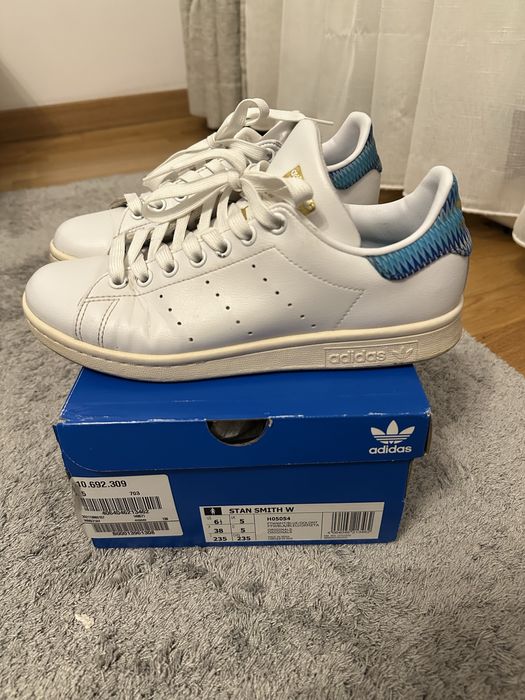 Sneakers Adidas Stan Smith alb cu albastru