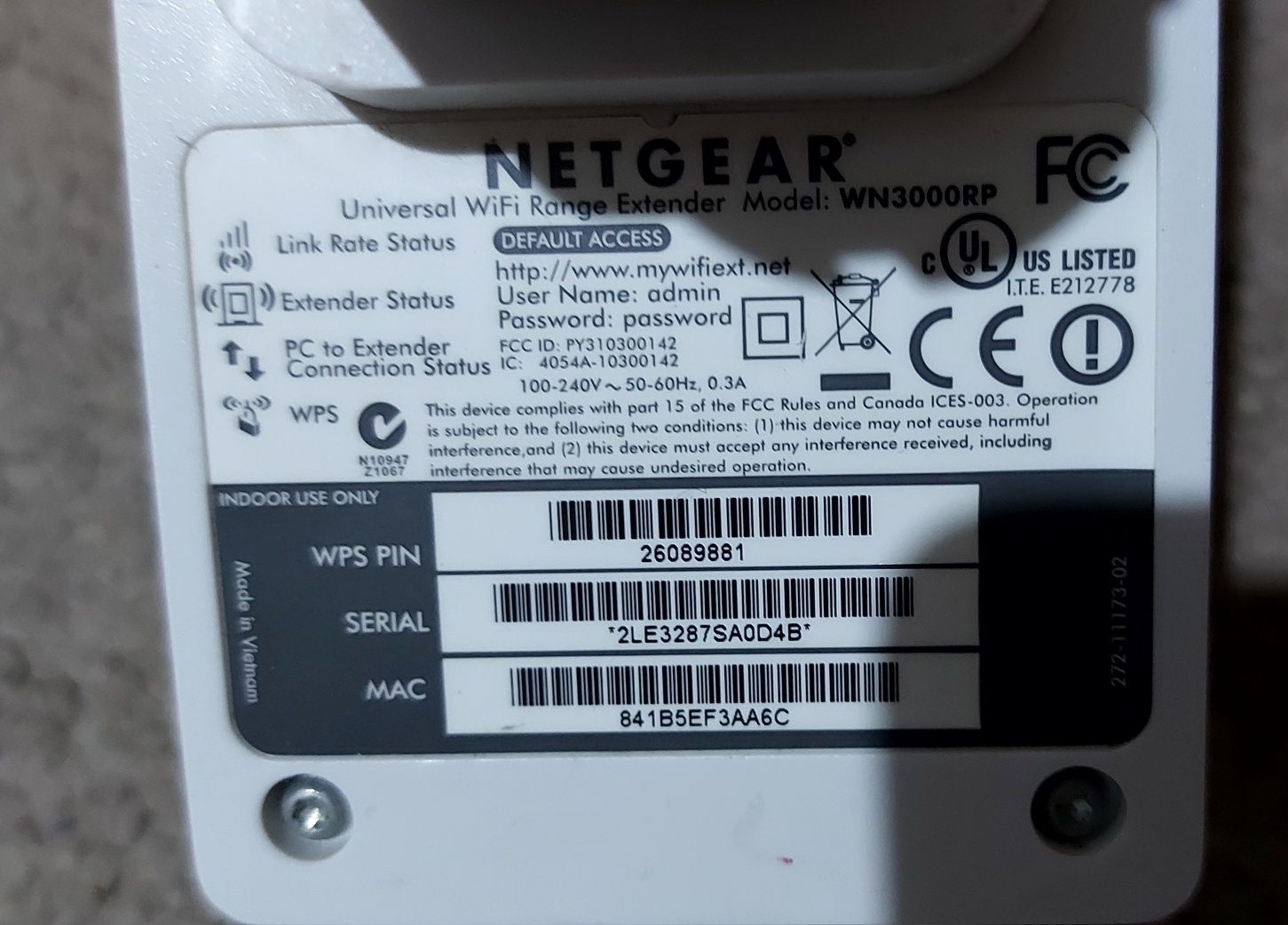 Wifi renge extender netgear wn3000rp