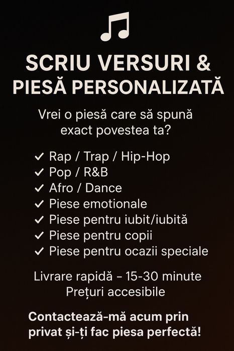 Scriu versuri muzicale/rap/hip hop/pop la comanda