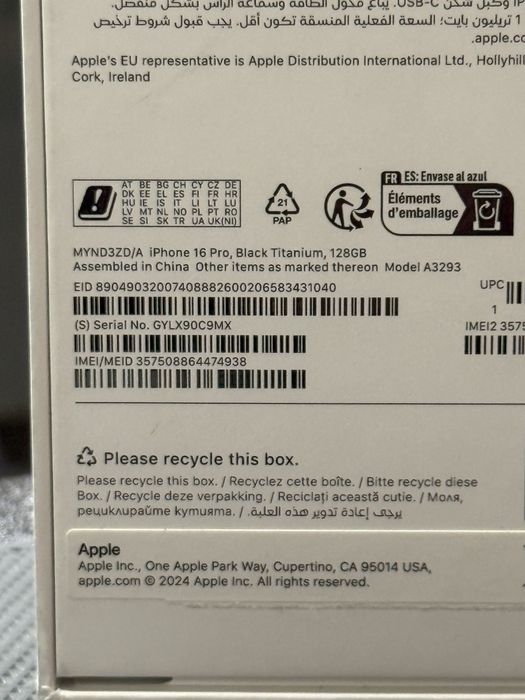 Apple iPhone 16 Pro,Black Titanium,128GB *КатоНов*95% Battery*