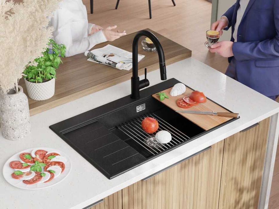 Графит гранитна кухненска мивка Сидни 780-60 Ergo Multilevel 780х500