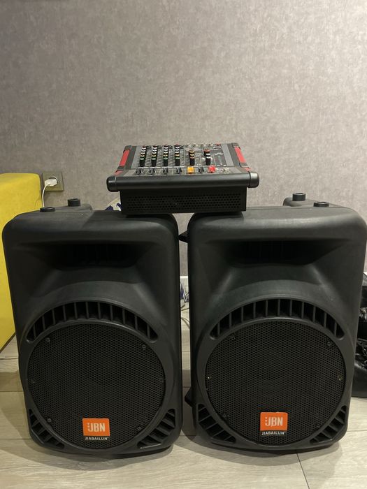 Комплект 2 шт колонки 12 дюмовые и активный микшер