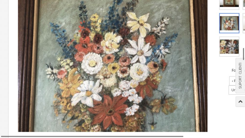 Tablou ,pictura germana in ulei pe placaj,vaza cu flori