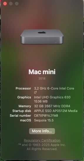 Mac Mini 2018 i7 / 32 GB DDR4 / 512 GB SSD